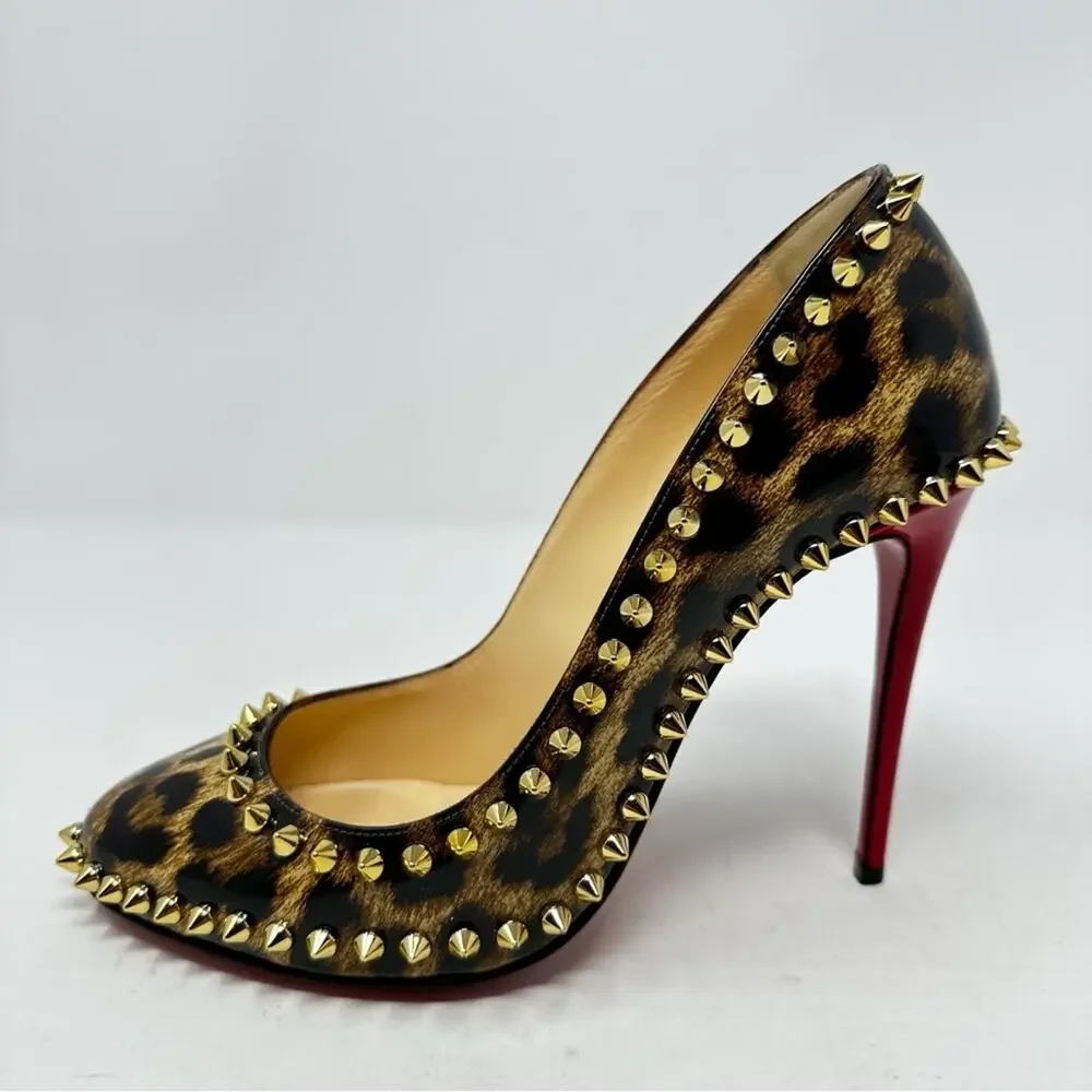 Christian Louboutin Dorispiky Leopard Patent Heels Womens Size EU 37.5